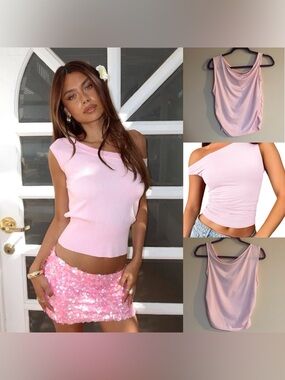 SHEIN Baby Pink Off-The-Shoulder Tank Top